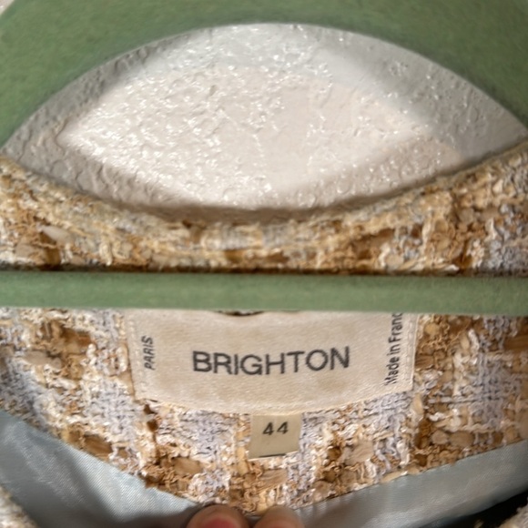 Brighton Paris Blue & Tan Tweed Boucle Blazer Hook Eye Closure Size 44(European) - Picture 3 of 8